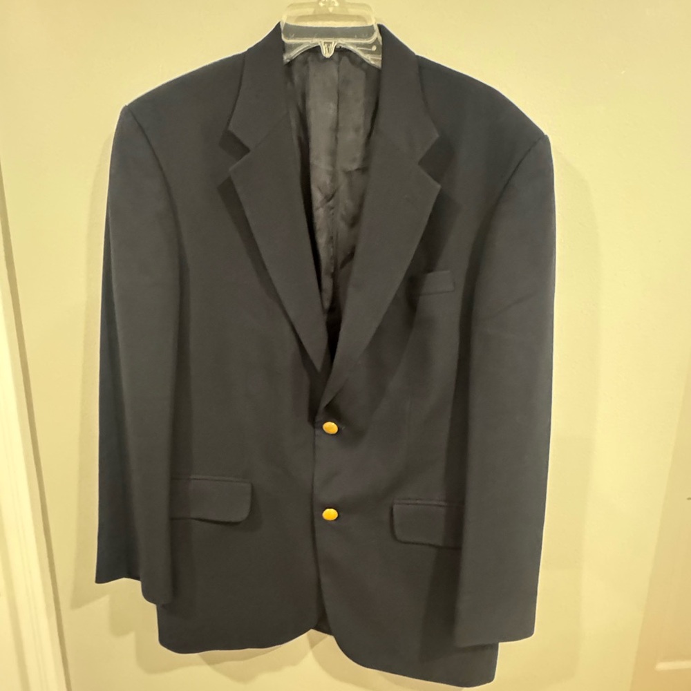 Lands End Blazer Mens 40R Navy 100% Wool Made in USA Gold Buttons Jacket Preppy